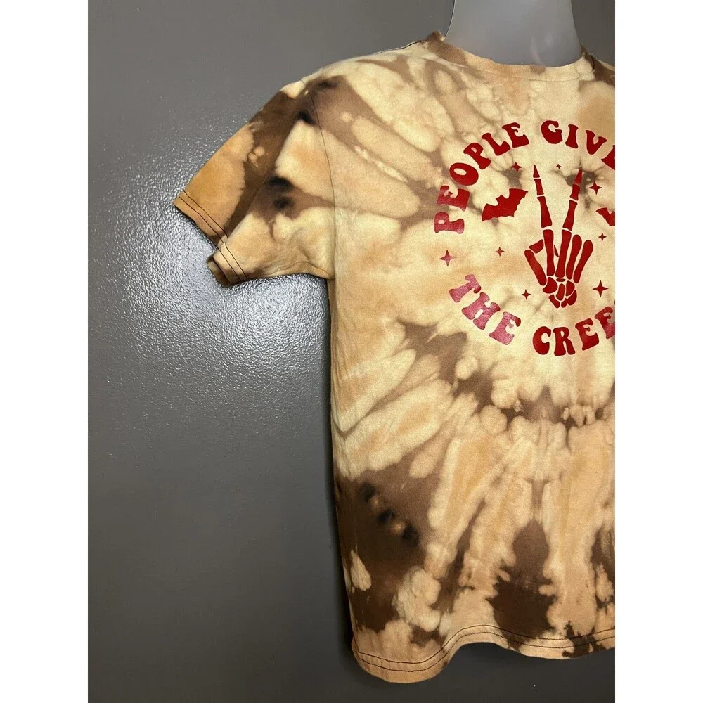 People Give Me The Creeps Shirt Youth Large Brown Tie Dye Halloween Graphic Tee